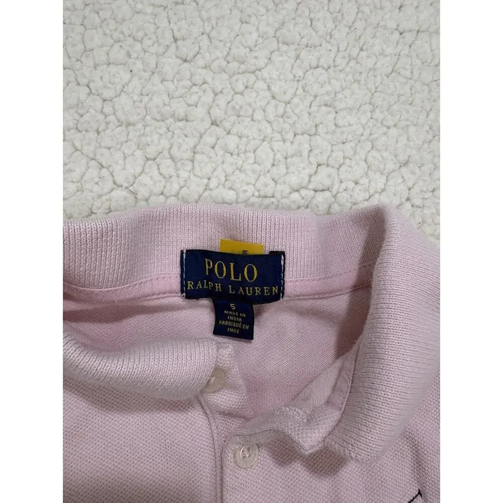 POLO Ralph Lauren Pink Dress Short Sleeve Drop Waist Pony Girls Size 5 Preppy